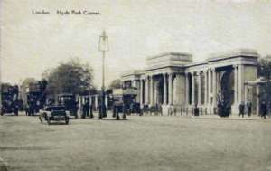 Sept 26th 1916 - This entrence to park The other big park as closed at dusk so this park gets the evening crowds which are large and coming steadily. The Weslean Methodist West end Mission is held here from 6 P,M, untill 9.30 P,M steady I have heard some great speakers here which no one could help enjoying The mission has been held under the same big tree for over 26 years